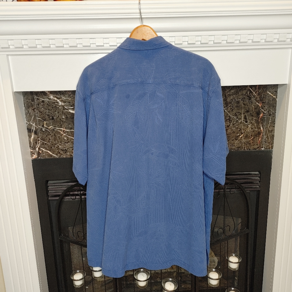 TOMMY BAHAMA ORIGINAL FIT JACQUARD PALM LEAF PRINT CAMP SHIRT, BRIGHT COBALT XL - Picture 2 of 13